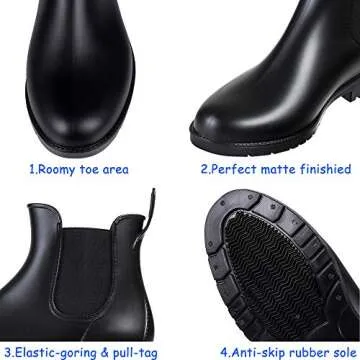 Asgard Women's Ankle Rain Boots Waterproof Chelsea Boots, Black 38 (Size 7.5)