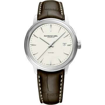 RAYMOND WEIL Maestro Men's Automatic Watch 39.5mm - Ivory Dial, Leather Strap