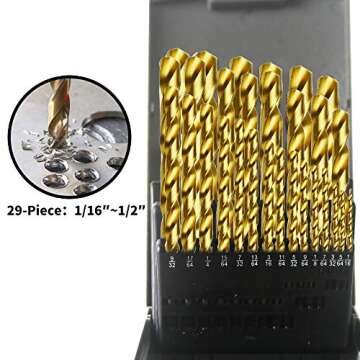 Monster & Master Titanium Plated Drill Bit Set, High-Speed Steel Gold Drill Bits with 135 Degree Split Point Tip, 1/16" to 3/8", 29 Pieces