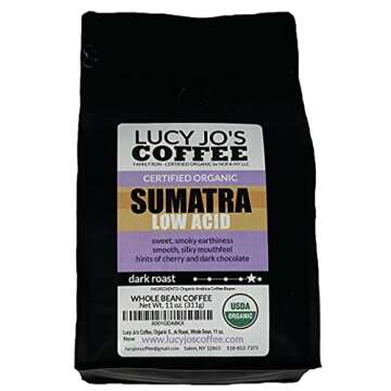 Lucy Jo's Coffee, Organic Mellow Belly Low Acid Blend, Whole Bean, 11 oz