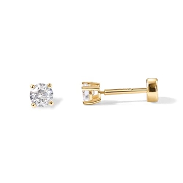 PAVOI 14K Gold Plated Solid 925 Sterling Silver Post Cubic Zirconia Stud Flat Back Earrings for Wome...