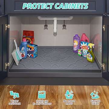 SIKADEER Under Sink Mats Waterproof Silicone Tray 25" x 22"