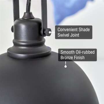 Kira Home Belle 9" Contemporary Industrial Pendant Light, Adjustable Length + Shade Swivel Joint, Oi...
