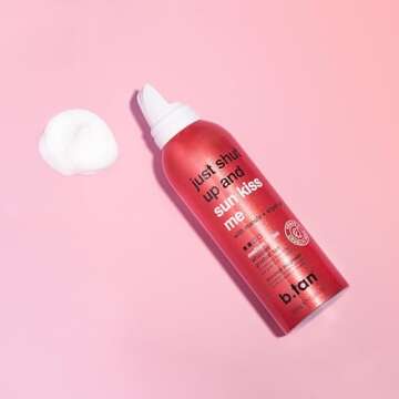 b.tan Medium Gradual Self Tanner Whip | Just Shut Up & Sun Kiss Me - Lightweight, Daily Aerosol Foam to a Build Luscious, Golden Glow, Enriched with Hydrating Marula & Argan Oils, 207ml