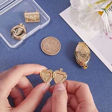 COGCHARGER 5 Pcs 5 Styles Brass Locket Pendants Photo Frame Charm for Necklace Heart Photo Frame Charm Pendants for DIY Memorial Necklace Making