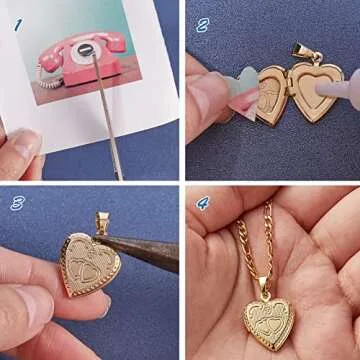 COGCHARGER 5 Pcs 5 Styles Brass Locket Pendants Photo Frame Charm for Necklace Heart Photo Frame Charm Pendants for DIY Memorial Necklace Making