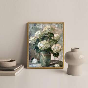French Country Flower Canvas Wall Art Vintage Hydrangea Painting Retro Botanical Prints Poster Antiq...