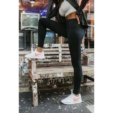 90 Degree By Reflex High Waist Fleece Lined Leggings with Side Pocket - Yoga Pants - Black with Pocket - Medium