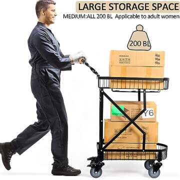 SHINOSKE Foldable Shopping Cart, 20" x 13.8" x 38.38", Black, For Home, Office, Travel