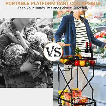 SHINOSKE Foldable Shopping Cart, 20" x 13.8" x 38.38", Black, For Home, Office, Travel