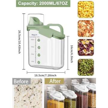 Besmall Cereal Containers Storage, 2L Airtight Large Dry Food Storage Containers with Pouring Spout ...