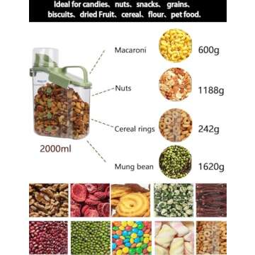 Besmall Cereal Containers Storage, 2L Airtight Large Dry Food Storage Containers with Pouring Spout Airtight Cereal storage Container with Lid Plastic Dispenser