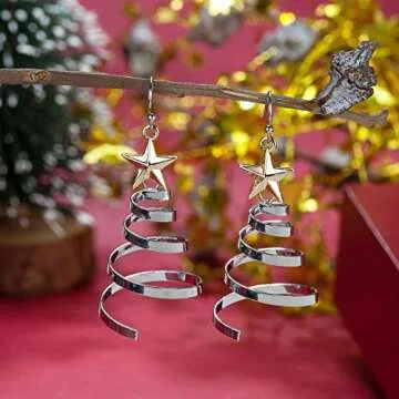 Handmade Christmas Dangle Hoop Earrings for Holiday Gifts