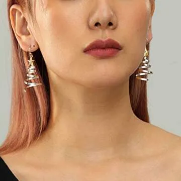 Handmade Christmas Dangle Hoop Earrings for Holiday Gifts