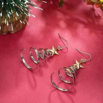 Handmade Christmas Dangle Hoop Earrings for Holiday Gifts