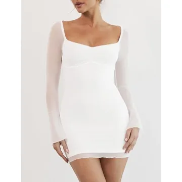 Mokoru Women's Sexy Bodycon Mesh Long Sleeve Dress