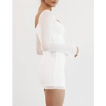 Mokoru Women's Sexy Bodycon Mesh Long Sleeve Dress