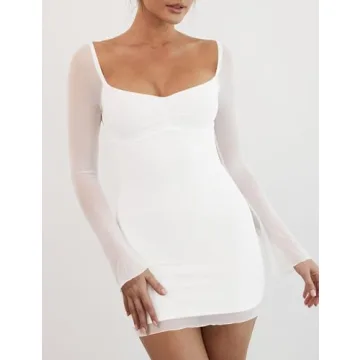 Mokoru Women's Sexy Bodycon Mesh Long Sleeve Dress