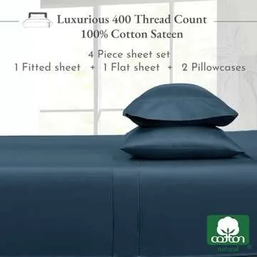California Design Den 100% Cotton Sheets, Softest Queen Sheet Set, Cooling Sheets for Queen Size Bed with Deep Pockets, 400 Thread Count Sateen,Bedding Sheets & Pillowcases, Queen Sheets(Peacock Blue)