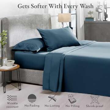 California Design Den 100% Cotton Sheets, Softest Queen Sheet Set, Cooling Sheets for Queen Size Bed with Deep Pockets, 400 Thread Count Sateen,Bedding Sheets & Pillowcases, Queen Sheets(Peacock Blue)