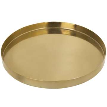 MyGift Brushed Brass Metal Decorative Tray, 11 inch Round Serving Tray - Handcrafted in India
