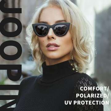 Joopin Polarized Black Cateye Sunglasses Oversized, Retro Chunky Dark Cat Eye Sun Glasses UV Protect...