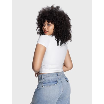 PUMIEY Women's Slim Fit Y2K Crop Top - Splashed White