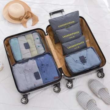 Laebevon 6 Set Packing Cubes Travel Carry On Luggage Organizers Storage Bags Travel Packing Organizers, Navy Blue Star