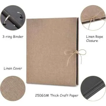 AIOR Photo Album Scrapbook 60 Pages Linen Cover Scrapbook 11x8.3 Inch Scrap Book, DIY Scrapbook Album for 3x5 4x6 5x7 8x10 Wedding, Anniversary Family Photo Album, Khaki