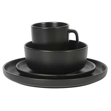 Gibson Home Zuma Stoneware Plates, Bowls, & Mugs Dinnerware Set - Matte Black, Service for Four (16pcs)