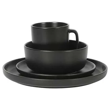 Gibson Home Zuma Stoneware Plates, Bowls, & Mugs Dinnerware Set - Matte Black, Service for Four (16pcs)