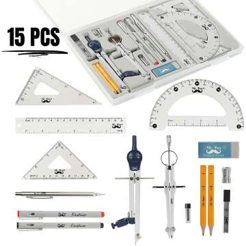 15 Piece Professional Geometry Set for Artists