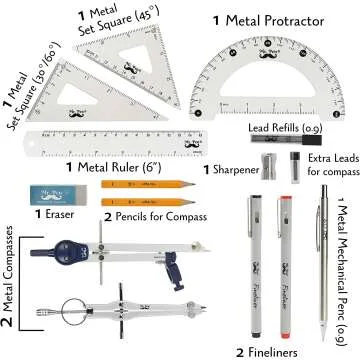 15 Piece Professional Geometry Set for Artists