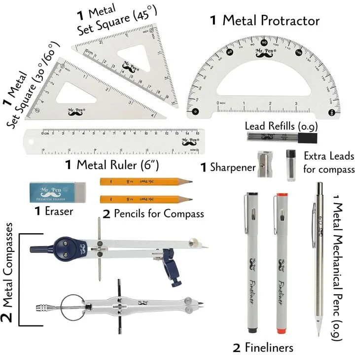 15 Piece Professional Geometry Set for Artists