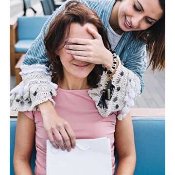 BAOSIWA Gifts for Mom-Silicone Beaded Mama Bracelet Keychain Black Leopard Wristlet Key Ring Bangle Chains Mothers Day Gifts for Mom from Daughter Son