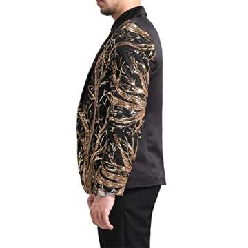 Boyland Men's Tux Dress Blazer Gold Sequins Floral Suit Party Dinner Prom Slim Fit Stylish Blazer Sport Coat