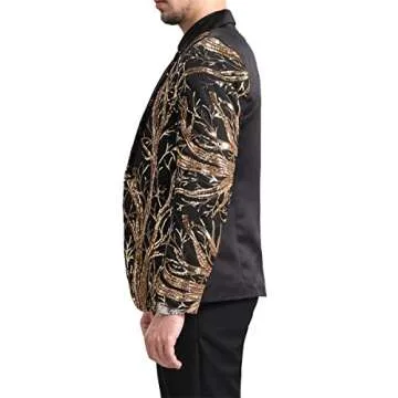 Boyland Men's Tux Dress Blazer Gold Sequins Floral Suit Party Dinner Prom Slim Fit Stylish Blazer Sport Coat