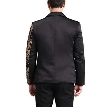 Boyland Men's Tux Dress Blazer Gold Sequins Floral Suit Party Dinner Prom Slim Fit Stylish Blazer Sport Coat