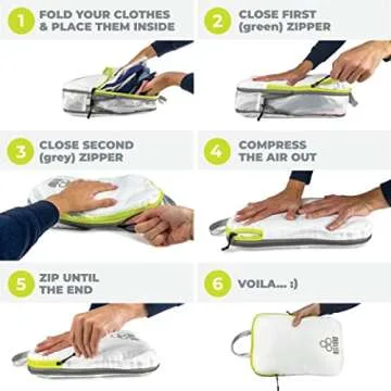 Beeyond Compression Packing Cubes Set - 6 Pieces for Travel and Luggage Organization, Includes Large & Small Cubes, Accessories Bag, and Laundry Bag (Green and White)