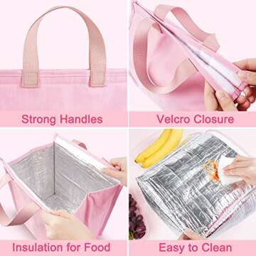 Deegotech Lunch Bag Women, 2Pack Large Insulated Lunch Box, Reusable Cooler Bags for Adult Men, Leakproof Lunch Tote Bags for Work Office Camping Picnic [Pink+Black]