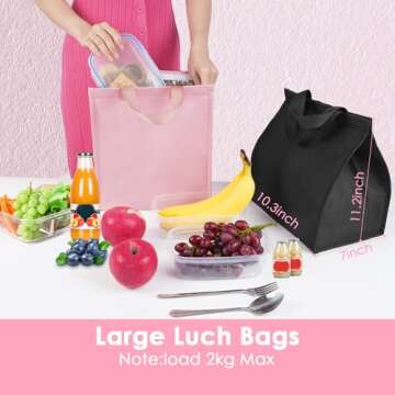 Deegotech Lunch Bag Women, 2Pack Large Insulated Lunch Box, Reusable Cooler Bags for Adult Men, Leakproof Lunch Tote Bags for Work Office Camping Picnic [Pink+Black]