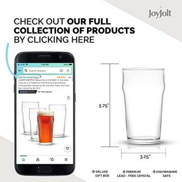 JoyJolt Grant 19oz Beer Pint Glasses Set of 4. Large Beer Pint Glass Capacity in a Traditional Pub D...