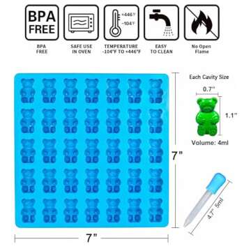 Large Gummy Bear Mold Candy Molds, Silicone Gummy Molds Chocolate Molds BPA Free with 3 Droppers, Se...