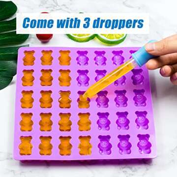 Large Gummy Bear Mold Candy Molds, Silicone Gummy Molds Chocolate Molds BPA Free with 3 Droppers, Set of 3