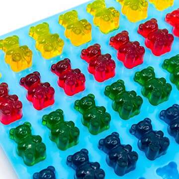Large Gummy Bear Mold Candy Molds, Silicone Gummy Molds Chocolate Molds BPA Free with 3 Droppers, Set of 3