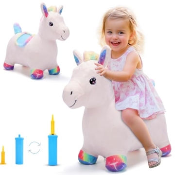 EagleStone Plush Unicorn Bouncy Horse Hopper - Fun & Safe Riding Toy for Kids