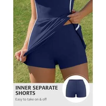 ATTRACO Women Tennis Dresses with Built in Bra V Neck High Waist Active Dress Blue M