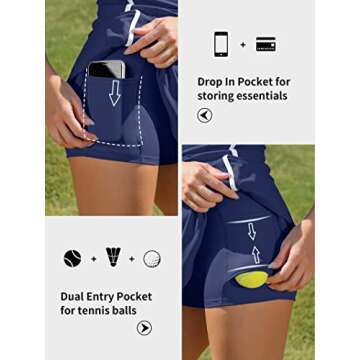 ATTRACO Women Tennis Dresses with Built in Bra V Neck High Waist Active Dress Blue M