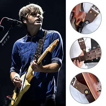 Nefelibata Guitar Strap,Jacquard Embroidery Cotton Guitar Straps with Crazy Horse Leather Ends for B...