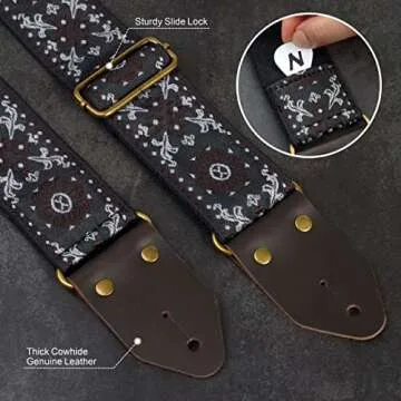 Nefelibata Guitar Strap,Jacquard Embroidery Cotton Guitar Straps with Crazy Horse Leather Ends for Bass, Electric & Acoustic, Best Gifts for Kids, Guitarists(Brown flower embroidery)